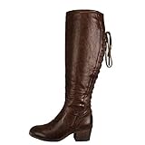 Winterstiefel Gefüttert Damen Hohe Stiefel Flache Winterboots mit Reissverschluss, Frauen Langschaftstiefel Bequem Winter Warm Damenschuhe Celucke (Braun, 42)