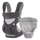 Ergobaby Babytrage 360 Cool Air Carbon Grey inkl. Neugeboreneneinsatz, 4in1 Baby Tragehilfe Rückentrage Bauchtrag
