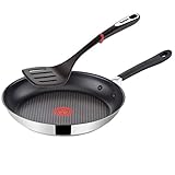 Tefal G43506 Jamie Oliver Induktion Pfanne 28cm + Tefal Pfannenwender, Edelstahl Pfannen mit Antihaftbeschichtung, Induktionsherd geeignet, Antihaft Bratpfanne, Genieteter ergonomischer Edelstahlg