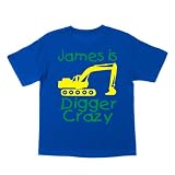 personalisierbar Bagger Crazy mit Namen 'Jungen T-Shirt mit Gelb und Grün drucken (Namen bitte geben Sie und speichern in Geschenk Option Abschnitt nur vor dem Checkout), B