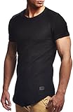 Leif Nelson Herren Sommer T-Shirt Rundhals-Ausschnitt Slim Fit Baumwolle-Anteil Moderner Männer T-Shirt Crew Neck Hoodie-Sweatshirt Kurzarm lang LN6324 Schwarz M