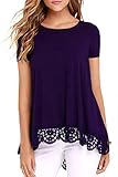 Odosalii Damen Langarm T-Shirt Pullover Rundhals Spitze Tunika Top Asymmetrisch Saum Oberteil Bluse Shirt (S-Lila, L)