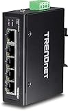 TRENDnet TI-G50 5-Port gehärteter industrieller Gigabit-DIN-Schienen-Switch, 10-Gbit / s-Schaltkapazität, IP30-Gigabit-Netzwerk-Switch DIN-Schienen- und Wandhalterung