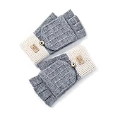 XKUN Handschuhe Herbst- Und Winterhandschuhe Damen Im Freien Winddichte Wärme Fingerlose Flip Cover Wholen Handschuh-Gray,One S