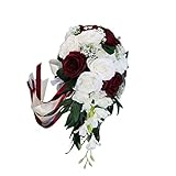 WT-YOGUET Romantischer Hochzeits-Brautstrauß mit Wasserfall-Rosen, künstliche Blumen mit S