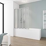 Schulte Duschabtrennung faltbar für Badewanne, 115 x 140 cm, einfacher Aufbau, Kunstglas softline hell, alunatur, Made in Germany, D1315 01 01