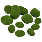 12 Stück Grüne Moosbälle Künstliche Moos Steine,Mooskugel Kleine Moos Felsen Deko Simulation Moos für Feengärten, Blumenarrangements, Bastelarb