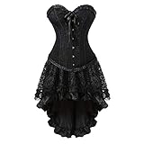 Grebrafan Damen Korsett Vollbrust Corsage mit Asymmetrischer Rock Tüll Tutu (EUR(48-50) 6XL, Schwarz)