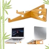 Laptopständer und Tablethalterung aus Bambus (2in1) | Ideales Gadget auf dem Schreibtisch im Büro, Home Office, der Universität oder auf Reisen | Geräte bis 16 Zoll | Faltbarer T