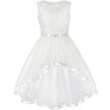 Sunny Fashion Mädchen Kleid Blume Nicht-gerade Weiss Belted Hochzeit Party Brautjungfer Gr. 134, Size 10