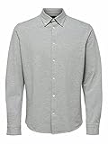 SELECTED HOMME Herren SLHSLIMOLIVER-Knit Flex Shirt LS B NOOS Hemd mit Button-Down-Kragen, Medium Grey Melange, XL