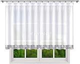 Fertiggardine Fenstergardine Gardine aus Voile mit Gipüre Faltenband Kräuselband Store Lang Modern Weiß 120 x 400 LB-184 (120 x 400 cm)