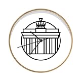 Uhr - Ø 30 cm - Holzfarbene - Einfache Illustration des Brandenburger Tors in Berlin - W
