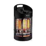 blumfeldt Heat Guru Standheizstrahler - Stand Heizstrahler mit 2 Heizstufen, Infrarotstrahler mit IR ComfortHeat, Oszillation: 360° / 120°, IPX4, kompakt, Tragegriff, 350/700 W, 41 cm, schw
