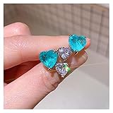 ACEACE Herzförmige Turmalin Blue Stein Aquamarin Diamant Ohrringe Frauen Anhänger Halskette Hochzeit Schmuck Sets (Gem Color : Earrings, Length : 45cm)