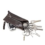 Contacts Echtes Leder-Reißverschluss-Münzen-Taschen-Geldbeutel -Auto-Schlüssel-Fall-Halter Keychain Wallet Dark Brow