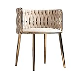 LiPengTaoShop Vanity Chair Makeup Sessel Eitelkeit Hocker Samt Eitelkeitsstühle Mit Gewebten Rücken Und Goldenen Metallbeinen Hocker Für Eitelkeit (Color : Beige, Size : 45 * 45 * 70cm)