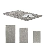 Relaxdays Badematte Shaggy, handgefertigter Hochflor Teppich, rutschfester Badvorleger, Baumwolle, BxT: 80 x 50 cm, g