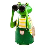 GK Zaunhocker Metallfigur Frosch mit gelbem Ringelshirt - Gärtner mit Ferng
