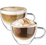 ecooe Doppelwandige Cappuccino Tassen Glaser Latte Macchiato Glaser Set 2-teiliges 350ml (Volle Kapazität) Trinkgläser Kaffeeglas φ8.5 * 10.5