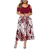 Kleid Damen, Winterkleid Damen, Partykleid Damen Elegant Sexy Plus Size Rundhals Schulterfrei Draw Back Spitze Spleiß