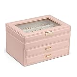 Schmuckorganisation Schmuckschatulle Aufbewahrungsbox Tragbare Reise Schmuck Box 3 Schicht Große Anzeige Schmuck Box Ohrringe Halskette Schmuck Home Desktop Organisation (Farbe: Rosa) ( Color : B )