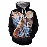 HGFHGD Tier Wölfe Mond 3D-Druck Paar Hoodie Herbst und Winter Freizeit Schüler Pullover Harajuk