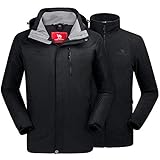 CAMEL CROWN Herren Outdoor 3-in-1 Skijacke mit Fleece Jacke, Wasserdicht Winddicht Warm Atmungsaktiv Winterjacke mit Kapuze Abnehmbare und Taschen, Doppeljacke Regenjacke Funktionsjacke Damenjack