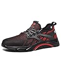 Letuwj Four Seasons Labor Versicherungsschuhe Herren Flying Woven Anti-Smashing und Anti-Piercing Arbeitsschutzschuhe Atmungsaktiv Stahlkappe Schutzschuhe, schwarz / rot, 39 2/3 EU