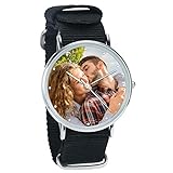 SOUFEEL Personalisiert Foto Armbanduhr für Damen mit Ihr Wunschgravur Fashion Uhr Analog Nylon Armband Silber Rosegold Klassisch Zifferblatt Geburtstagsgeschenk für Mutter Freundin F
