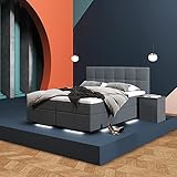 INNOCENT® P6 Air - LED | Boxspringbett 160x200 - H2 in Grau Stoff N13 | 7-Zonen & 3D-Air 6cm | Pocket Tonnentaschen-Federkernmatratze | H2 Härtegrad | Boxbett für Hotels | HB03