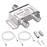 2-Fach TV Radio F-Stecker Adapter Kabel Antennen Verteiler SAT Splitter Metall TV-Verteiler inkl. Adapter + 2 x 1.5m Kabel + 1 x F Stecker auf Koax Stecker + 1 x F Buchse auf Koax Kupplung