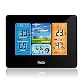 Wetterstation mit Außensensor Funk Multifunktionale Außentemperatur Barometer mit Luftdruckhöhenausgleich Frostalarm Groß Farbdisplay Digital Hygrometer für Zuhause Büro Hausgarten ( Color : Black )