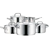 WMF Gourmet Plus Topfset Induktion 5-teilig, Kochtopf Set mit Metalldeckel, Cromargan Edelstahl mattiert, Töpfe Set unbeschichtet, Innenskalierung