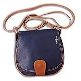 Florence Damen Umhängetasche Abendtasche dunkelblau tan braun Leder OTF103B Leder Umhäng