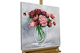 KunstLoft® Acryl Gemälde 'for You' 60x60cm | original handgemalte Leinwand Bilder XXL | Modern Blumen Rosen Vase Grau Rot | Wandbild Acrylbild Moderne Kunst einteilig mit R