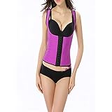 marca blanca Damen Shapewear Figurformender Mieder Body Haken Taillenformer mit Bauch-Weg-Effekt Stark Formend Brustfrei Bodysuit Purple XL