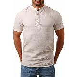 Herren T-Shirt Top Sommer Kurzarm Baumwolle und Leinen Bluse Kurzärmliges O-NeckRundhals Slim Fit Tee Herren Umlegekragen Strandhemd Freizeit Shirts für M