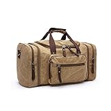 MQH Reisetasche Groß Canvas-Duffel-Tasche für Reisen mit Mehreren Taschen übernachten Übernachtungswocher-Tasche für Business School Hotel Fitnessstudio Reisetasche Damen (Color : Khaki)
