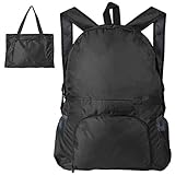 Pinsheng 20L Leichter Tagesrucksack, Faltbarer Rucksack Leichter Unisex Faltbarer Rucksack für Wandern, Reisen, Outdoor-Sport (Schwarz)