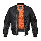 KEFITEVD Herren Bomberjacke Militär Wattiert Jacke US Army Fliegerjacke Bomber mit Stehkragen College Jacke Männer Übergangsjacke Schwarz S