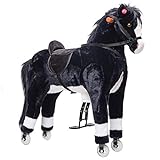 Pink Papaya XXL Reitpferd auf Rollen PACO, 90cm Spielpferd, fahrendes Schaukelpferd bis 80 kg belastbar, Spielzeug Plüsch Pferd zum Drauf sitzen mit S