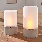 LED-Windlicht „Beton-Style“, 2er Set, Design Tisch & Leuchtdeko, flackernd, batteriebetrieb