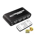 VSVABEFV 3x1 HDMI-Splitter 3 in 1 Out HDMI Audio Switch mit IR-Fernbedienung 4K HDMI Selector Switch Box Unterstützung 4K 3D 1080P für PS3 PS4 HDTV Blu-ray Player Xbox 360