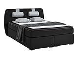 Atlantic Home Collection REX Boxspringbett inklusive Topper und Nackenkissen, schwarz, Härtegrad Medium H2, Stoff, 140 x 200