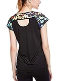 icyzone Damen Sport T-Shirt Kurzarm Laufshirt Rückenfrei Fitness Oberteile Gym Yoga Top (L, Fantastic/Black)