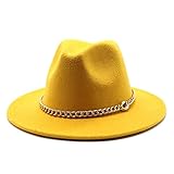 Ihmlyl Damen Sonnenhut Breite Krempe Fedora Hüte Für Frauen Kleid Männer Panama Hut Mit Kette Trilby Cap Mode Großhandel-Gelb_1 Stück_56-58