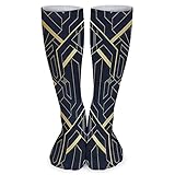 Abstrakte Art Deco nahtlose blaue und goldene Muster Neuheit Herren Damen Sportsocken Crew Socken Kompressionssocken für Party Outdoor Sports 15,7 Z