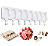 Kaishuai-Eisformen eis am stiel silikon-eisformen silikon-Eis am stiel formen- 8 Cavity Pop Ice Lolly Mould Kreative DIY Eiscreme Stick Gefrorenes Dessert Eis am Stiel Sticks 20 Stück Holzstäb