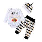 AGOUWUCHE Babykleidung Set Neugeborenes Baby Jungen Mädchen Kleidung Thanksgiving Outfits Kleinkind Türkei Print Strampler Bodysuit + Gestreifte Hose + Hut 3-teiliges Outfit S